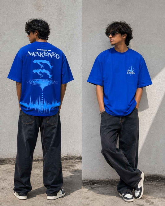 Evolve Awakened Oversized T-Shirt in Royal Blue | Rawvein - Rawvein