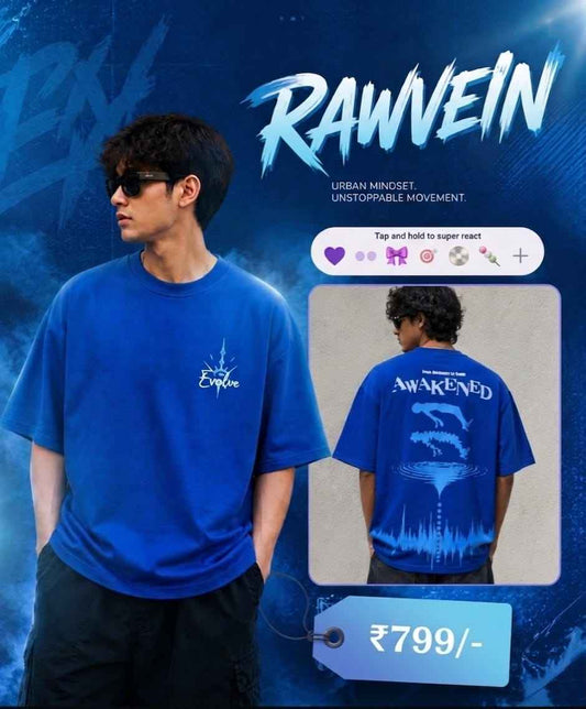 Evolve Awakened Oversized T-Shirt in Royal Blue | Rawvein - Rawvein