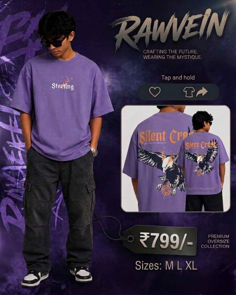 Sterling Silent Crest Oversized T-Shirt in Purple by Rawvein - Rawvein