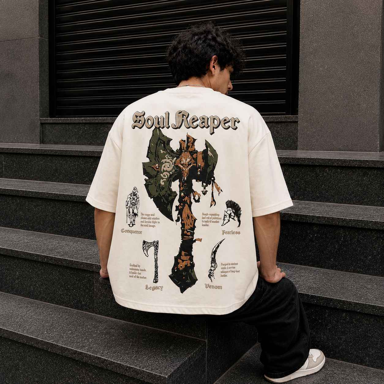 Soul Reaper Oversized T-Shirt - Blood Defines Honor in White - Rawvein