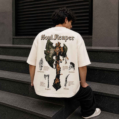 Soul Reaper Oversized T-Shirt - Blood Defines Honor in White - Rawvein