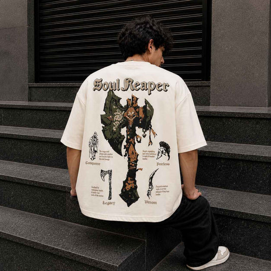 Soul Reaper Oversized T-Shirt - Blood Defines Honor in White - Rawvein